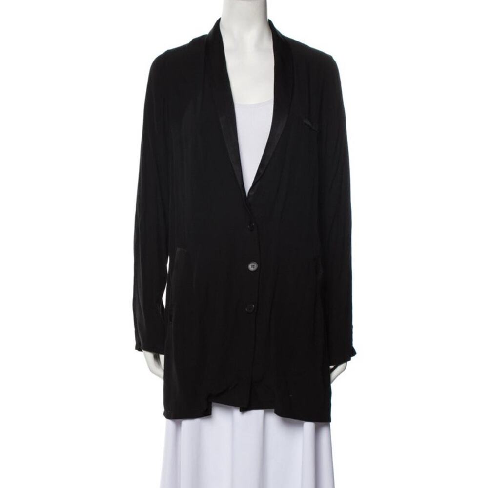 Reformation Black Satin Trim Button Up Blazer Relaxed Fit Suit Jacket Coat Sz S